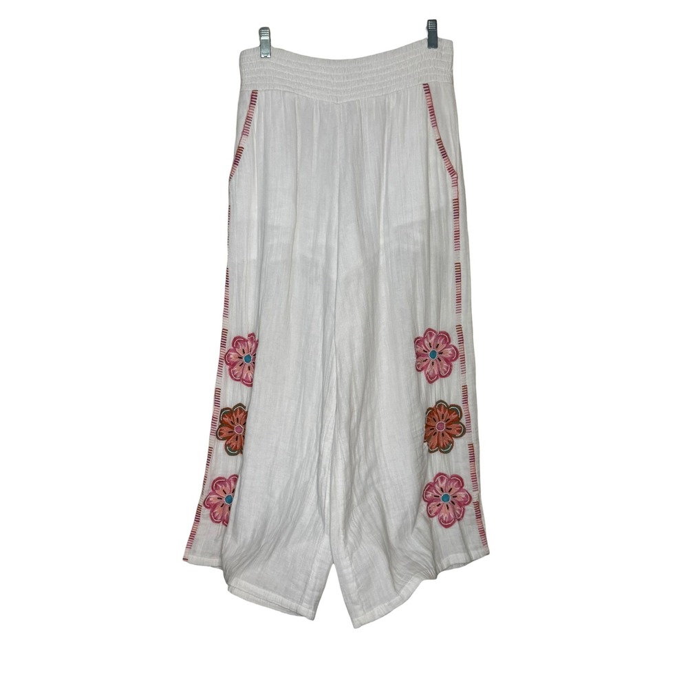 Avanti White Pants with Embroidered Design-100% cotton made in India